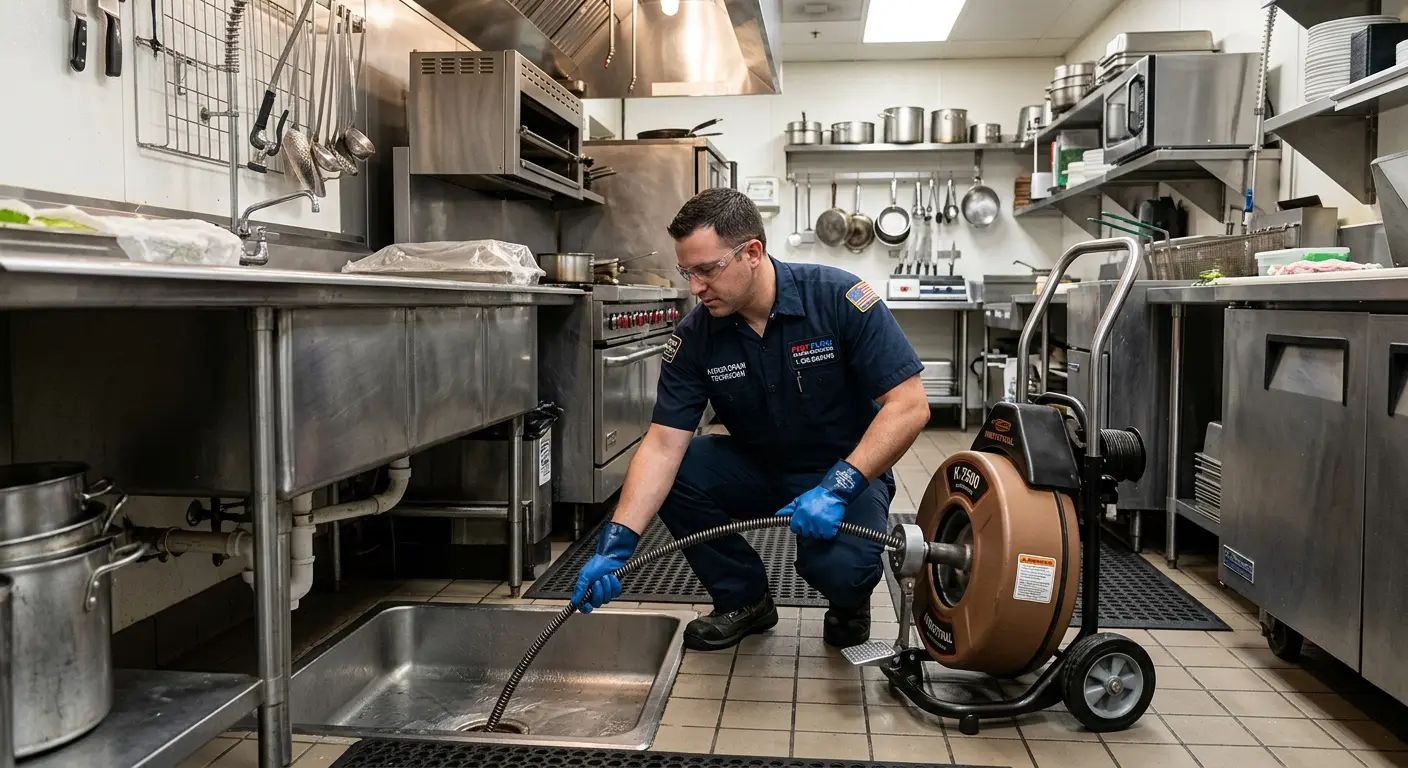Commercial drain cleaning service in a restaurant kitchen in Stevenson Ranch